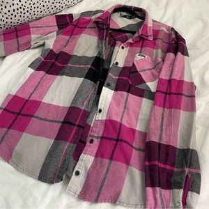 VOLCOM Pink White Black Plaid Flannel Tilly’s